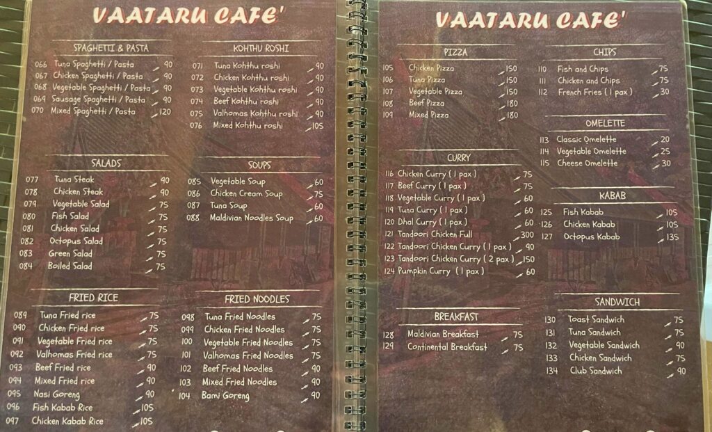 ceny v restauraci na Maledivách