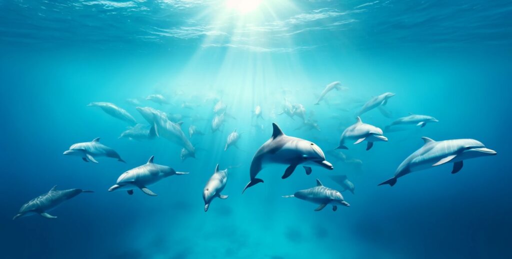 hejno delfínů